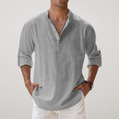 Blake | Linen Effect Cotton Henley Shirt