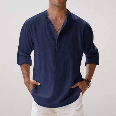 Blake | Linen Effect Cotton Henley Shirt