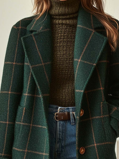 Kaitlyn | Retro Lapel Plaid Tweed Coat