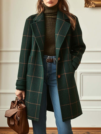 Kaitlyn | Retro Lapel Plaid Tweed Coat